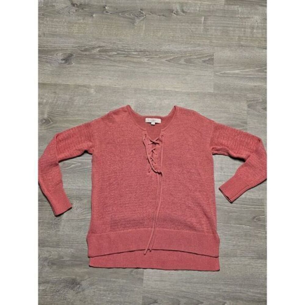 Ann Taylor LOFT Coral Knit Lace Up Long Sleeve Sweater Size Small
